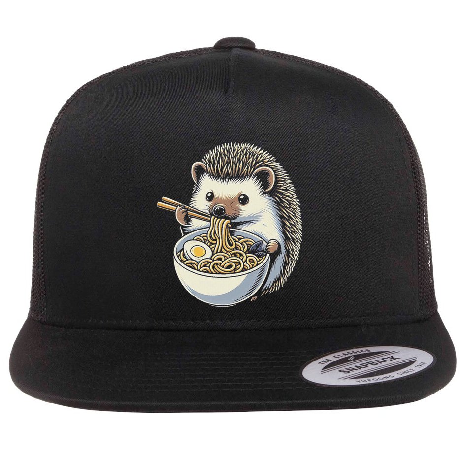 Hedgehog Eating Ramen Japanese Noodles Soup Flat Bill Trucker Hat