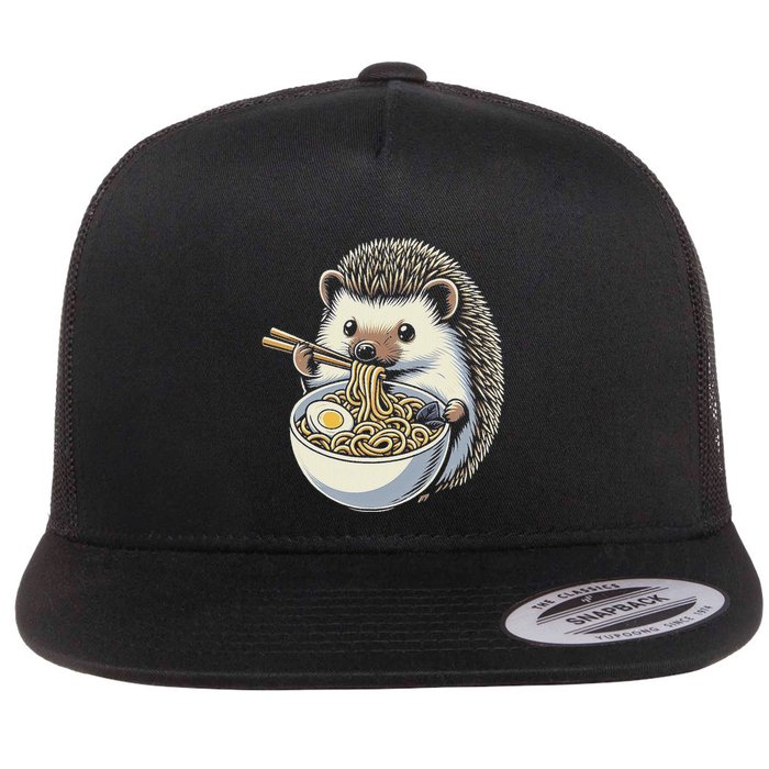Hedgehog Eating Ramen Japanese Noodles Soup Flat Bill Trucker Hat