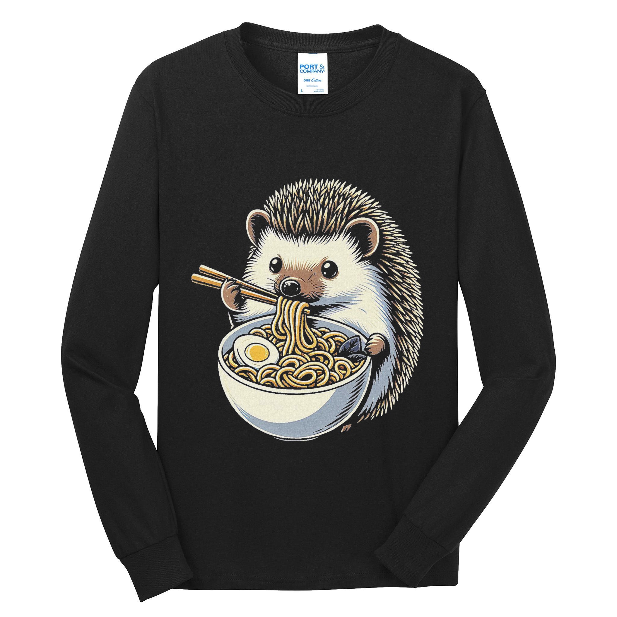 Hedgehog Eating Ramen Japanese Noodles Soup Tall Long Sleeve T-Shirt