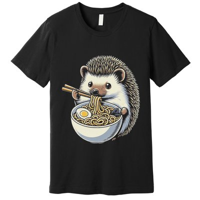Hedgehog Eating Ramen Japanese Noodles Soup Premium T-Shirt