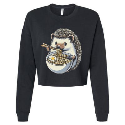 Hedgehog Eating Ramen Japanese Noodles Soup Cropped Pullover Crew