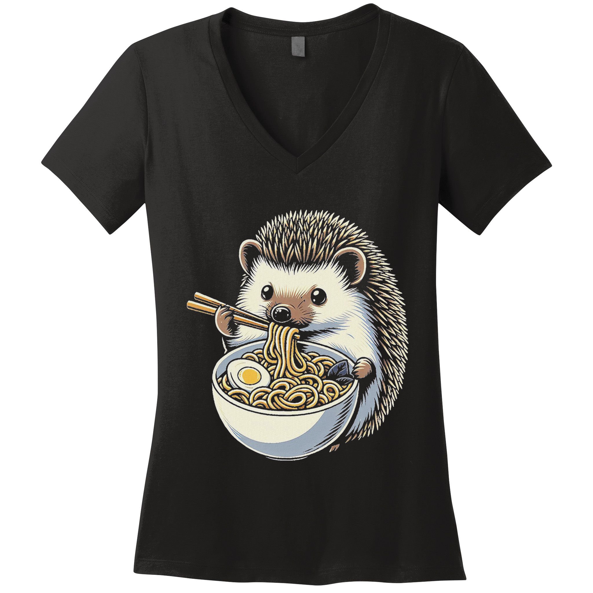 Hedgehog Eating Ramen Japanese Noodles Soup Women's V-Neck T-Shirt