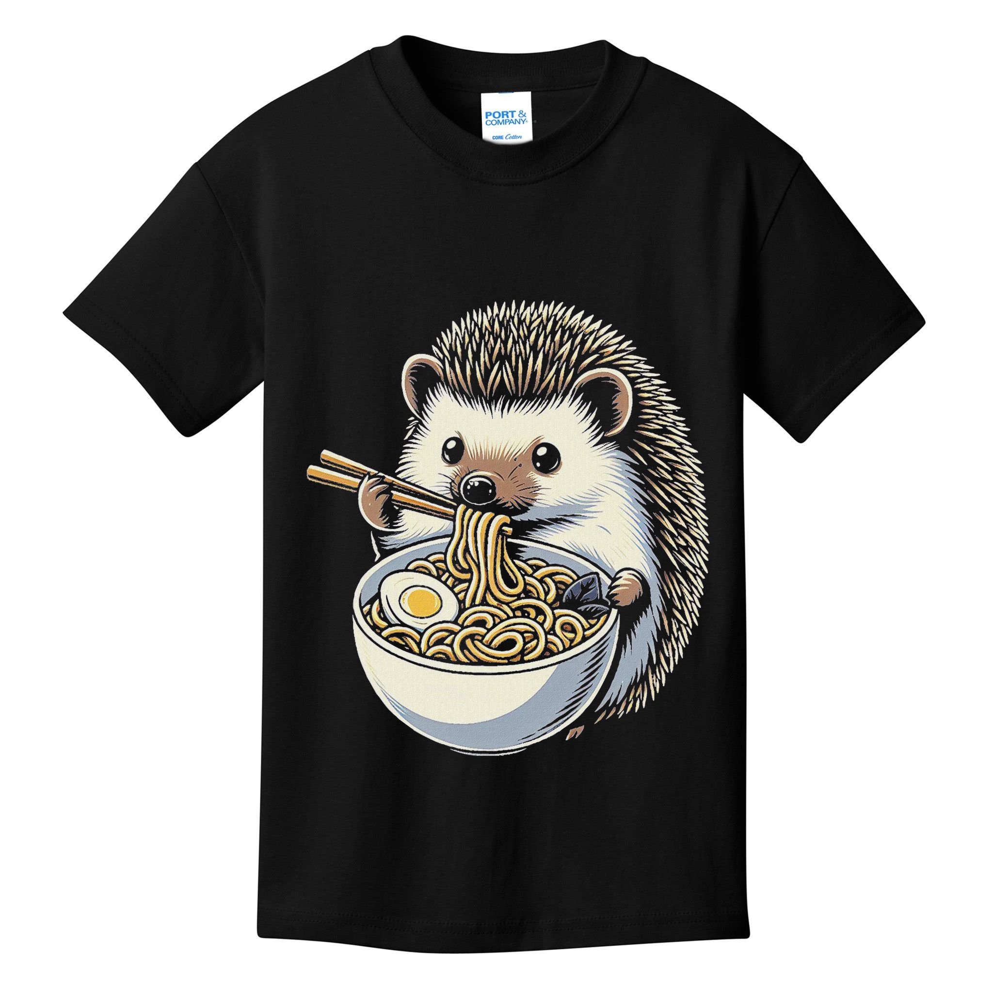 Hedgehog Eating Ramen Japanese Noodles Soup Kids T-Shirt