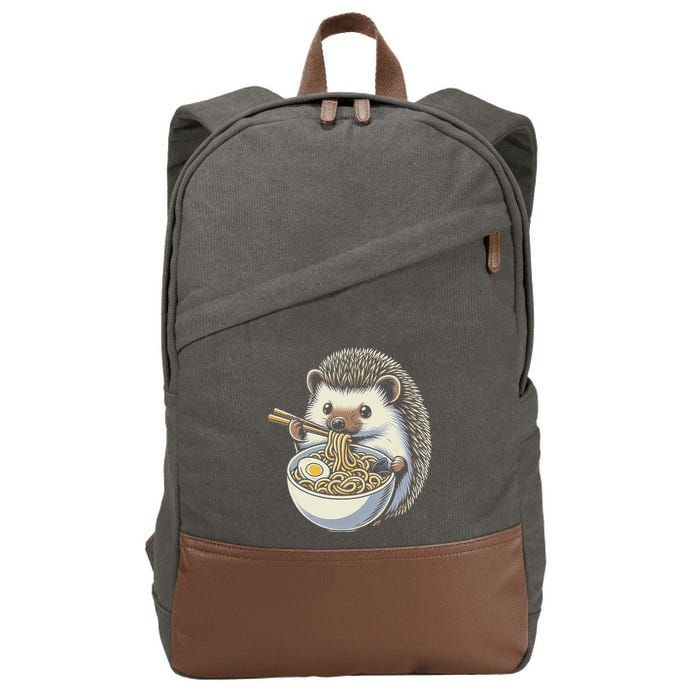 Hedgehog Eating Ramen Japanese Noodles Soup Cotton Canvas Backpack