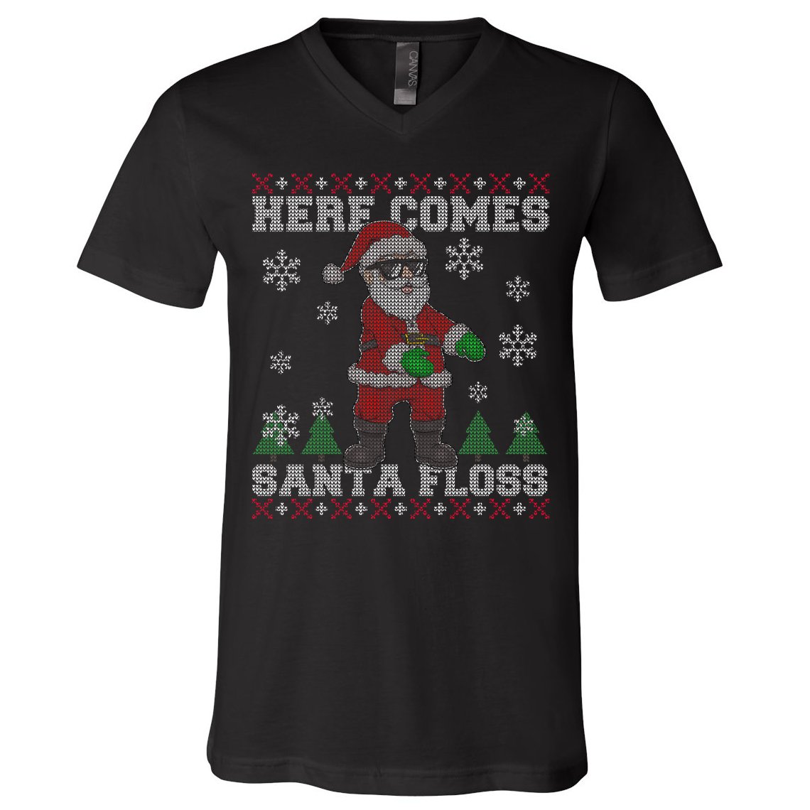Here Comes Santa Floss Cool Ugly Christmas V-Neck T-Shirt