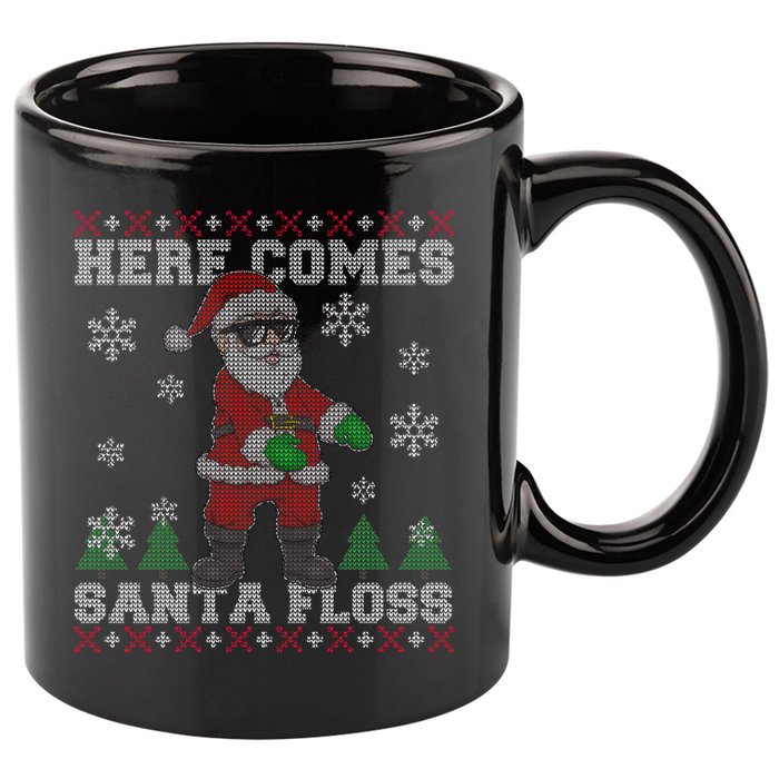 Here Comes Santa Floss Cool Ugly Christmas 11oz C Handle Ceramic Mug