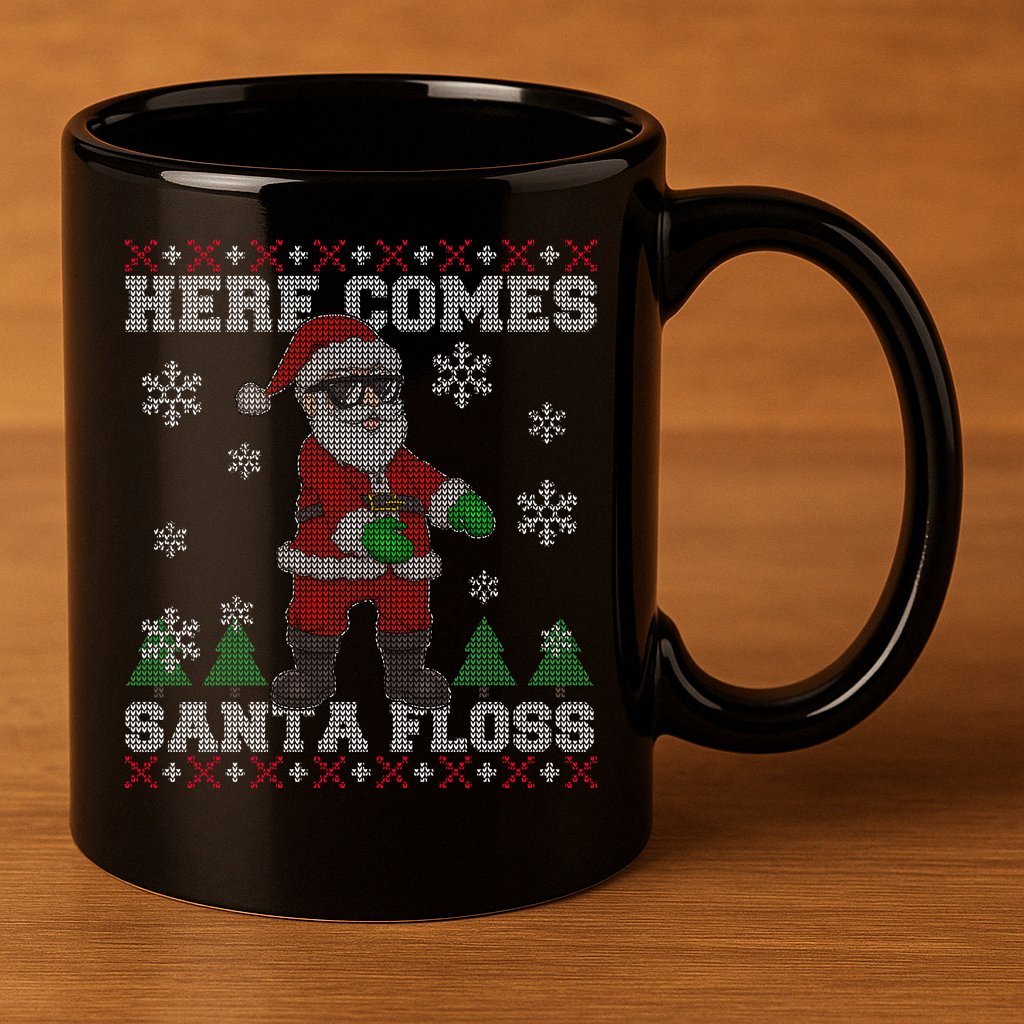 Here Comes Santa Floss Cool Ugly Christmas 11oz C Handle Ceramic Mug