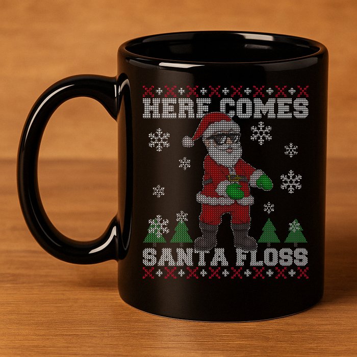 Here Comes Santa Floss Cool Ugly Christmas 11oz C Handle Ceramic Mug