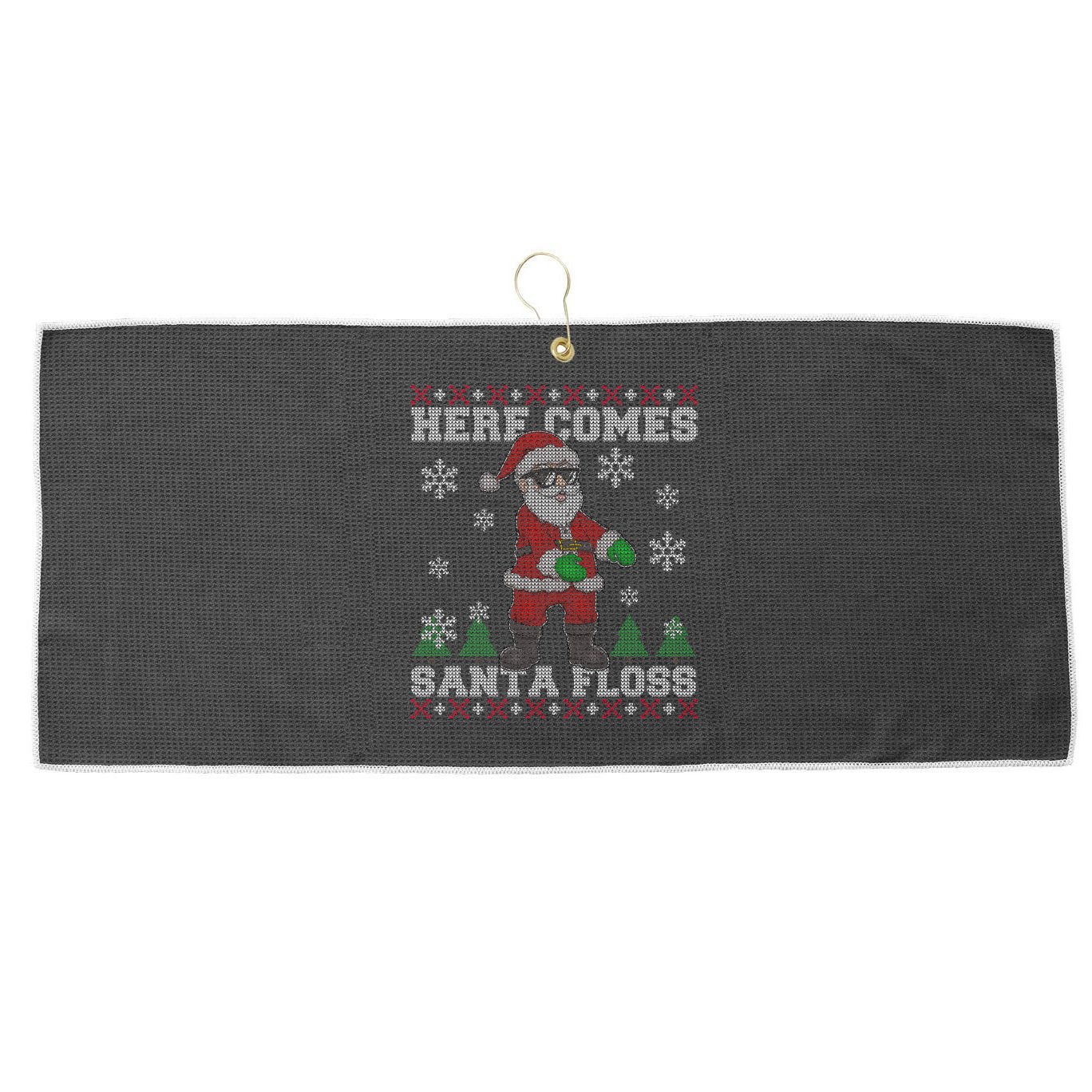 Here Comes Santa Floss Cool Ugly Christmas Large Microfiber Waffle Golf Towel