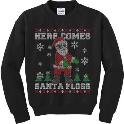 Here Comes Santa Floss Cool Ugly Christmas Kids Sweatshirt