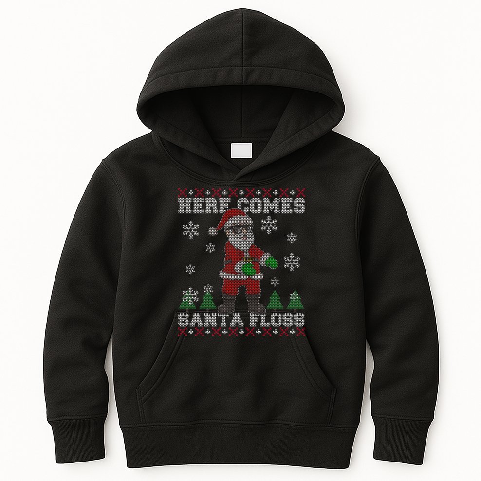 Here Comes Santa Floss Cool Ugly Christmas Kids Hoodie