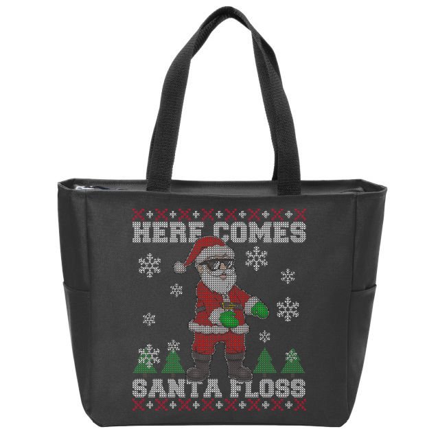 Here Comes Santa Floss Cool Ugly Christmas Zip Tote Bag