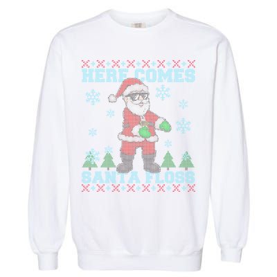 Here Comes Santa Floss Cool Ugly Christmas Garment-Dyed Sweatshirt