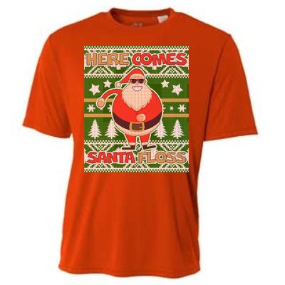 Here Comes Santa Floss Ugly Christmas Sweater Cooling Performance Crew T-Shirt