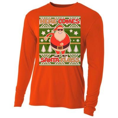 Here Comes Santa Floss Ugly Christmas Sweater Cooling Performance Long Sleeve Crew