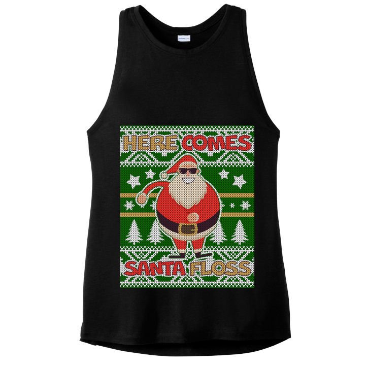Here Comes Santa Floss Ugly Christmas Sweater Ladies PosiCharge Tri-Blend Wicking Tank