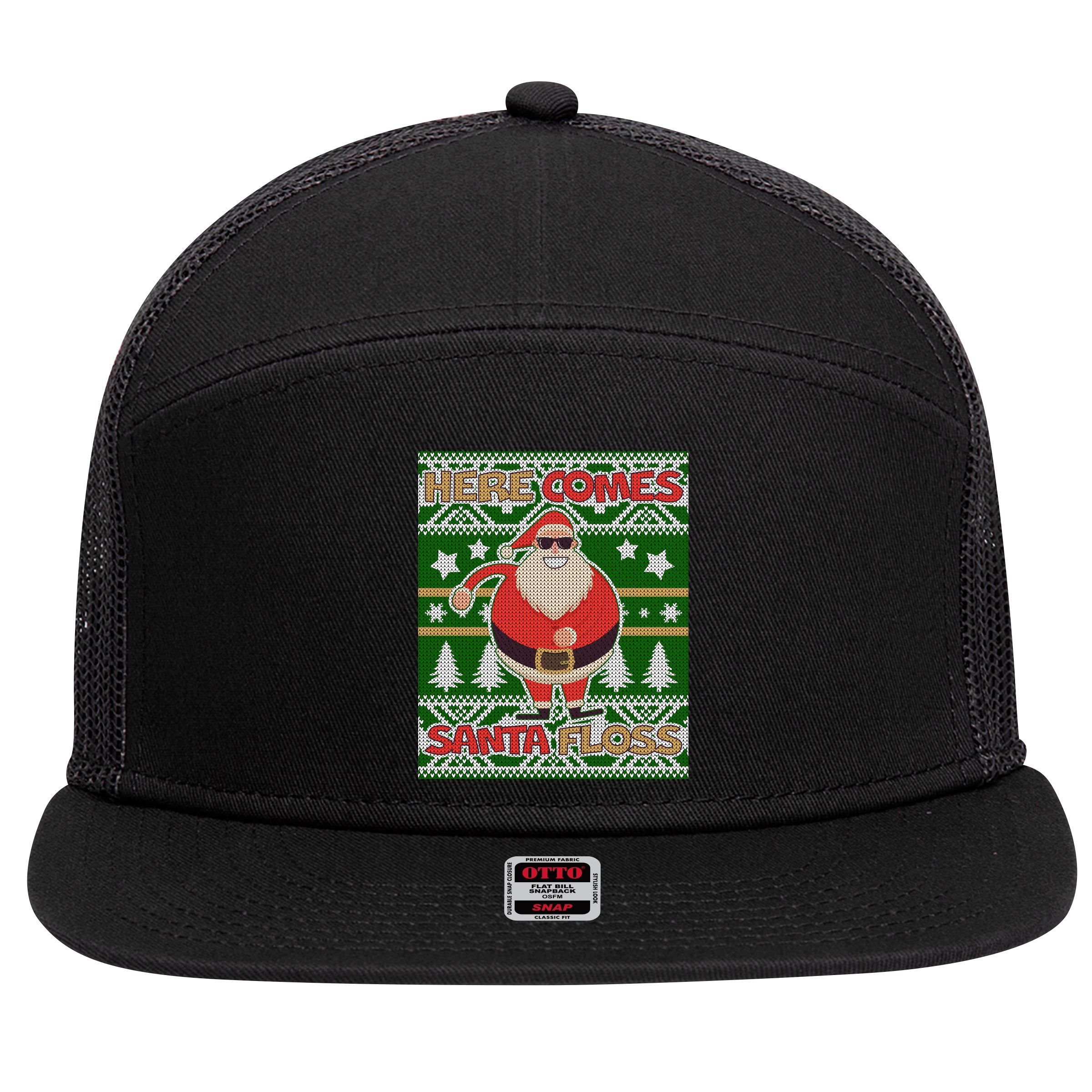 Here Comes Santa Floss Ugly Christmas Sweater 7 Panel Mesh Trucker Snapback Hat