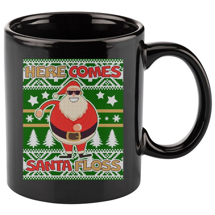Here Comes Santa Floss Ugly Christmas Sweater 11oz C Handle Ceramic Mug
