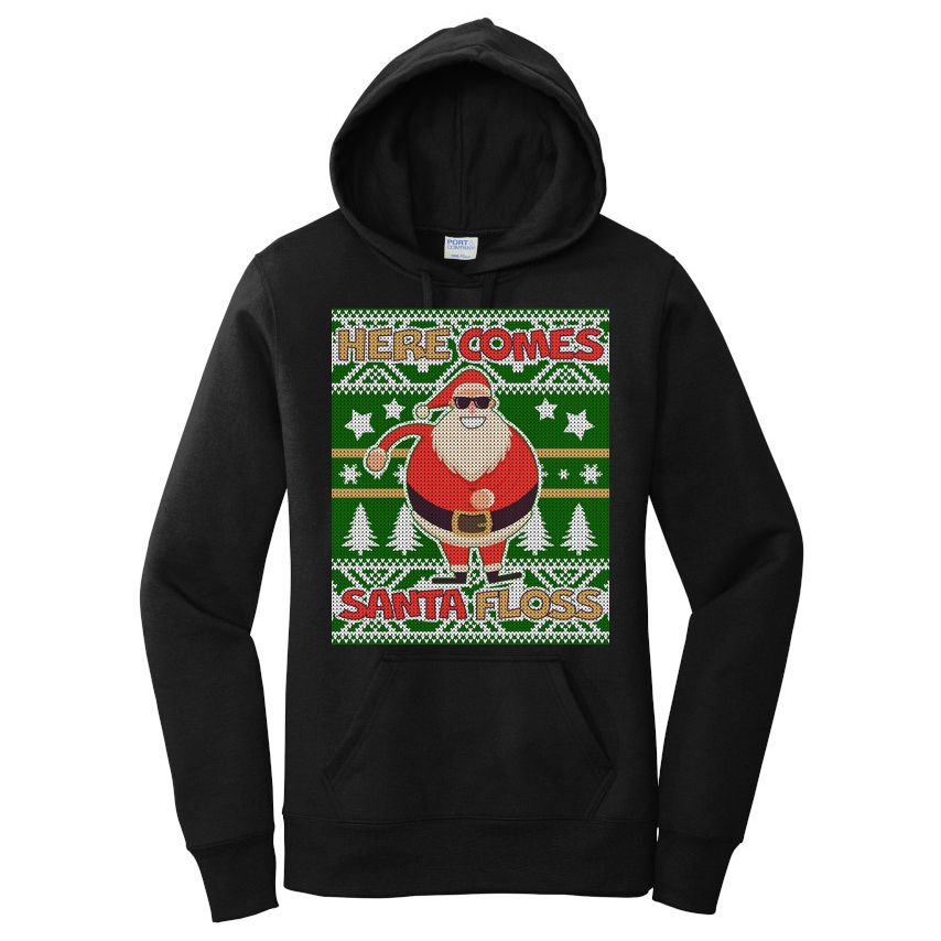 Here Comes Santa Floss Ugly Christmas Sweater Women's Pullover Hoodie