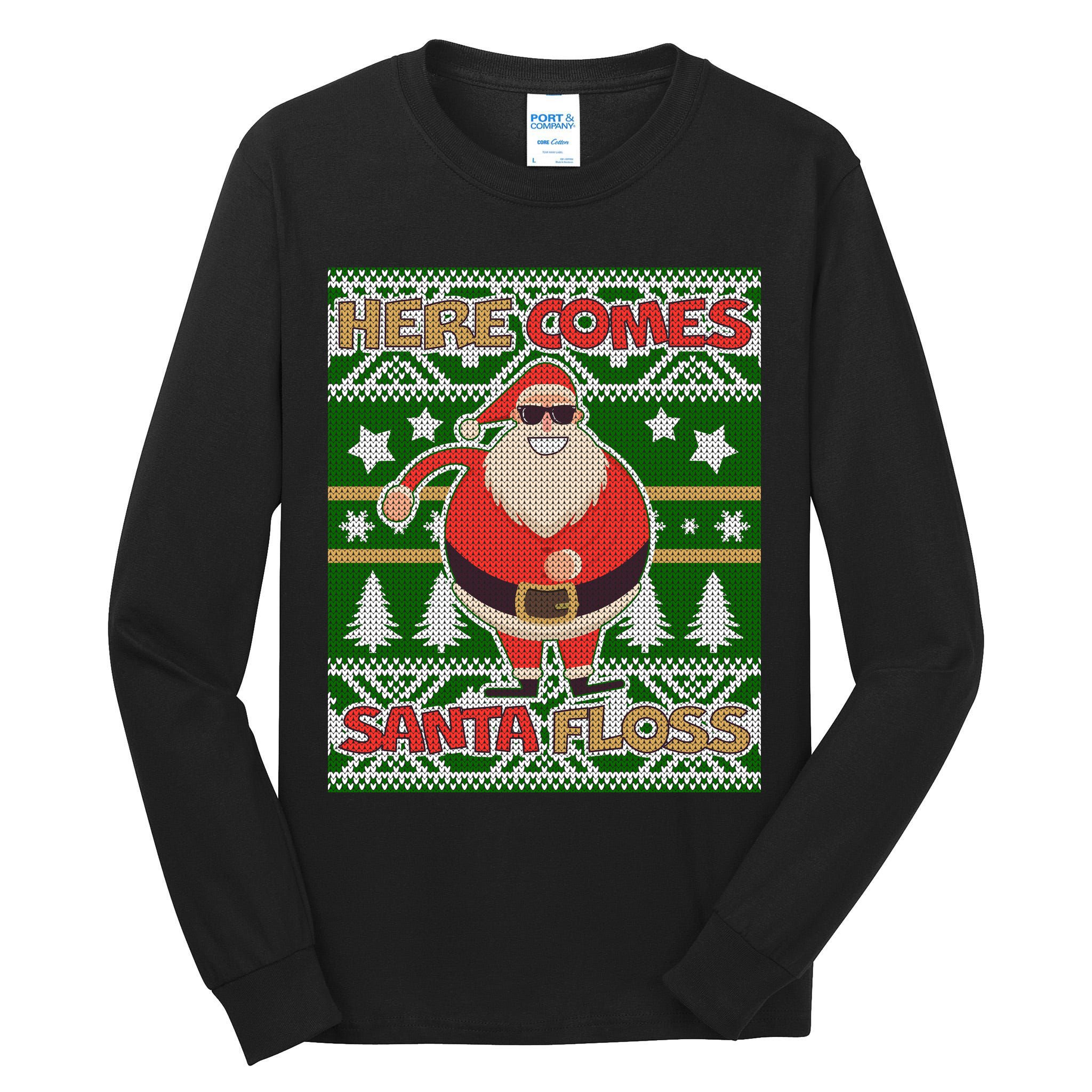 Here Comes Santa Floss Ugly Christmas Sweater Tall Long Sleeve T-Shirt
