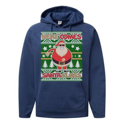 Here Comes Santa Floss Ugly Christmas Sweater Performance Fleece Hoodie