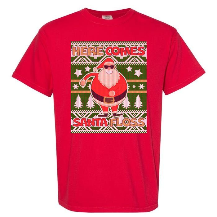 Here Comes Santa Floss Ugly Christmas Sweater Garment-Dyed Heavyweight T-Shirt