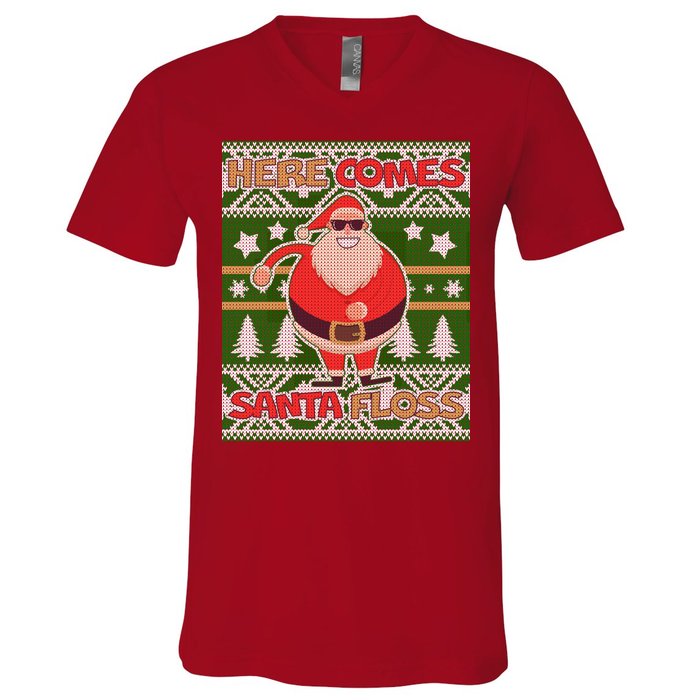 Here Comes Santa Floss Ugly Christmas Sweater V-Neck T-Shirt