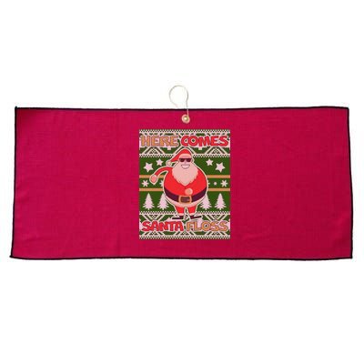 Here Comes Santa Floss Ugly Christmas Sweater Large Microfiber Waffle Golf Towel