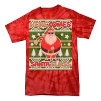 Here Comes Santa Floss Ugly Christmas Sweater Tie-Dye T-Shirt