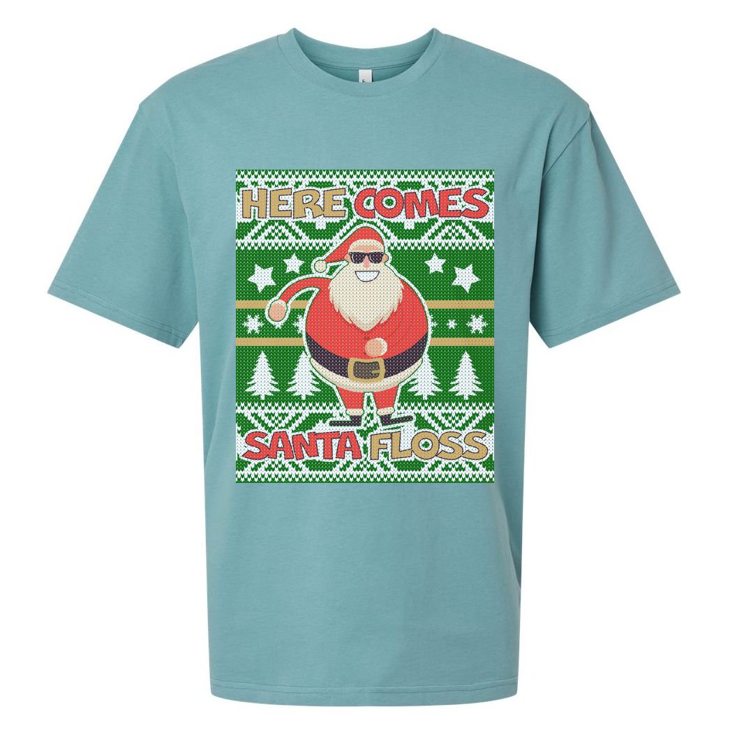 Here Comes Santa Floss Ugly Christmas Sweater Sueded Cloud Jersey T-Shirt