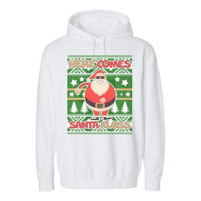 Here Comes Santa Floss Ugly Christmas Sweater Garment-Dyed Fleece Hoodie