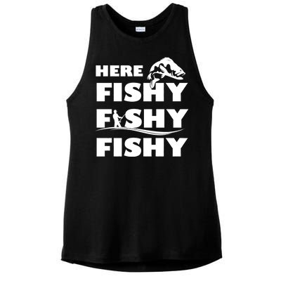 Here Fishy Fishy Fishy Ladies PosiCharge Tri-Blend Wicking Tank