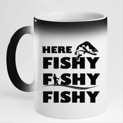 Here Fishy Fishy Fishy 11oz Black Color Changing Mug