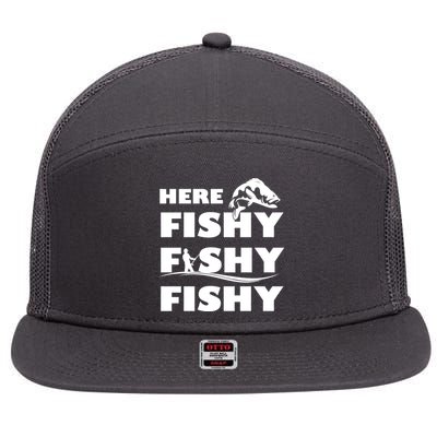 Here Fishy Fishy Fishy 7 Panel Mesh Trucker Snapback Hat