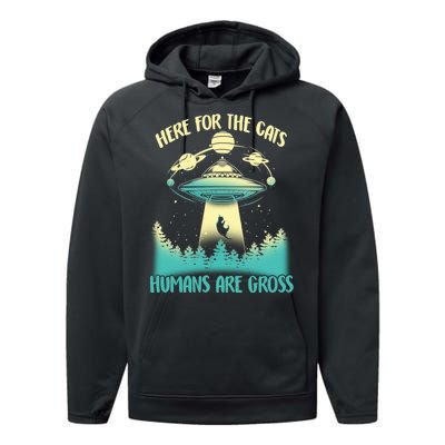 Here For The Cats Humans Are Gross Performance Fleece Hoodie