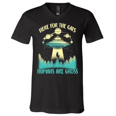 Here For The Cats Humans Are Gross V-Neck T-Shirt