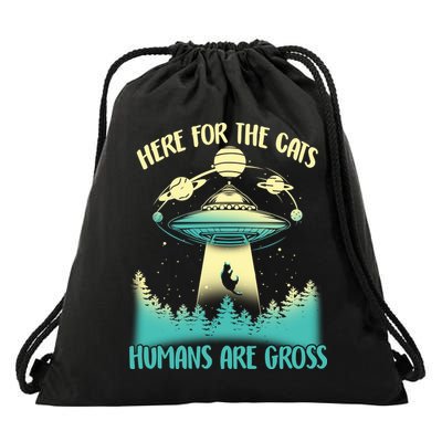 Here For The Cats Humans Are Gross Drawstring Bag