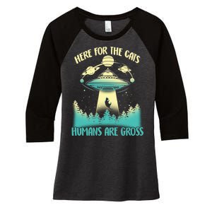 Here For The Cats Humans Are Gross Women's Tri-Blend 3/4-Sleeve Raglan Shirt