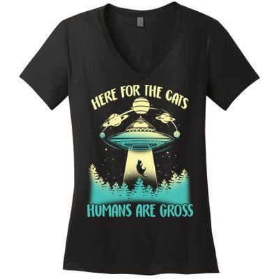 Here For The Cats Humans Are Gross Women's V-Neck T-Shirt