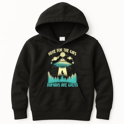 Here For The Cats Humans Are Gross Kids Hoodie