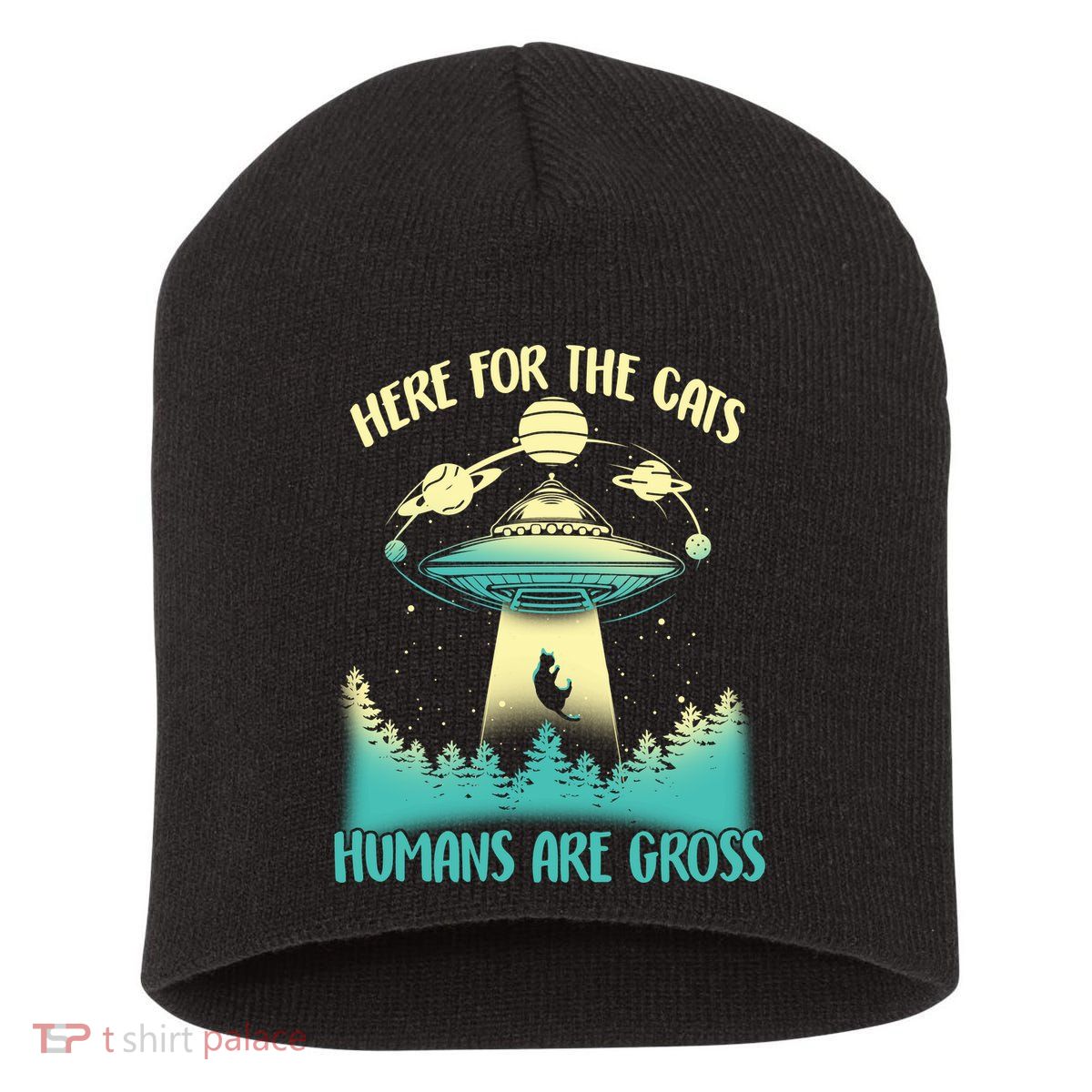 Here For The Cats Humans Are Gross Short Acrylic Beanie