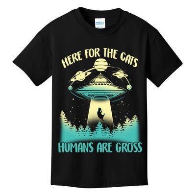 Here For The Cats Humans Are Gross Kids T-Shirt