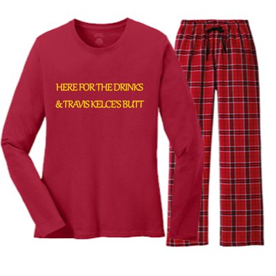 Here For The Drinks Travis Kelce's Butt Kansas City Women's Long Sleeve Flannel Pajama Set 