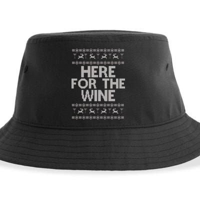 Here For The Wine Ugly Christmas Sweater Sustainable Bucket Hat