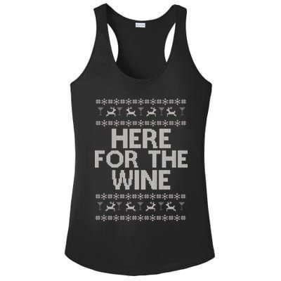 Here For The Wine Ugly Christmas Sweater Ladies PosiCharge Competitor Racerback Tank