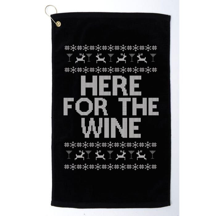 Here For The Wine Ugly Christmas Sweater Golf Towel