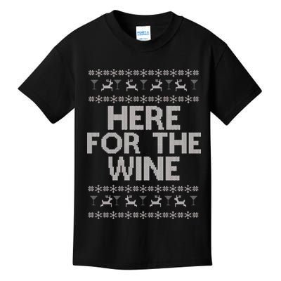 Here For The Wine Ugly Christmas Sweater Kids T-Shirt