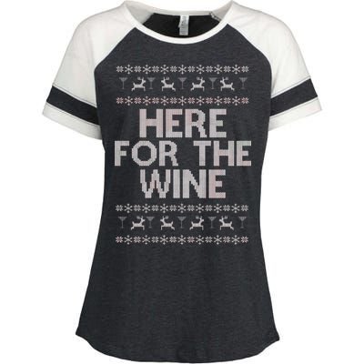 Here For The Wine Ugly Christmas Sweater Enza Ladies Jersey Colorblock Tee