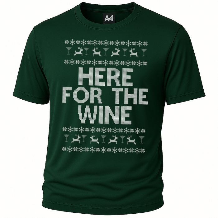 Here For The Wine Ugly Christmas Sweater Cooling Performance Crew T-Shirt