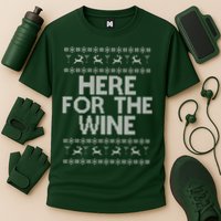 Here For The Wine Ugly Christmas Sweater Cooling Performance Crew T-Shirt